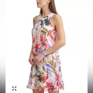 Calvin Klein Floral-Print Chiffon Trapeze Dress Size 10